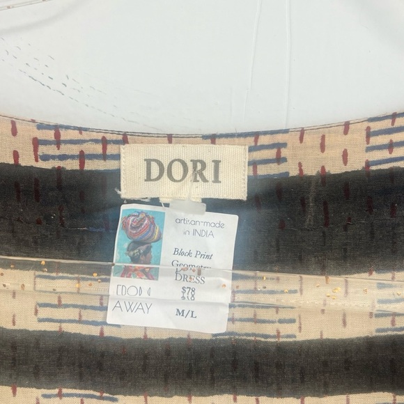 Dori Block Print Geometry Dress NEW Made in India Size M/L - Picture 2 of 3